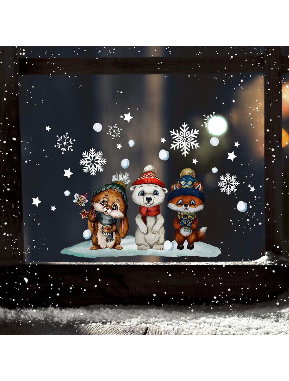 Fensterbild Weihnachten Hase Eisbär Fuchs wiederverwendbar Fensterbilder  bf147