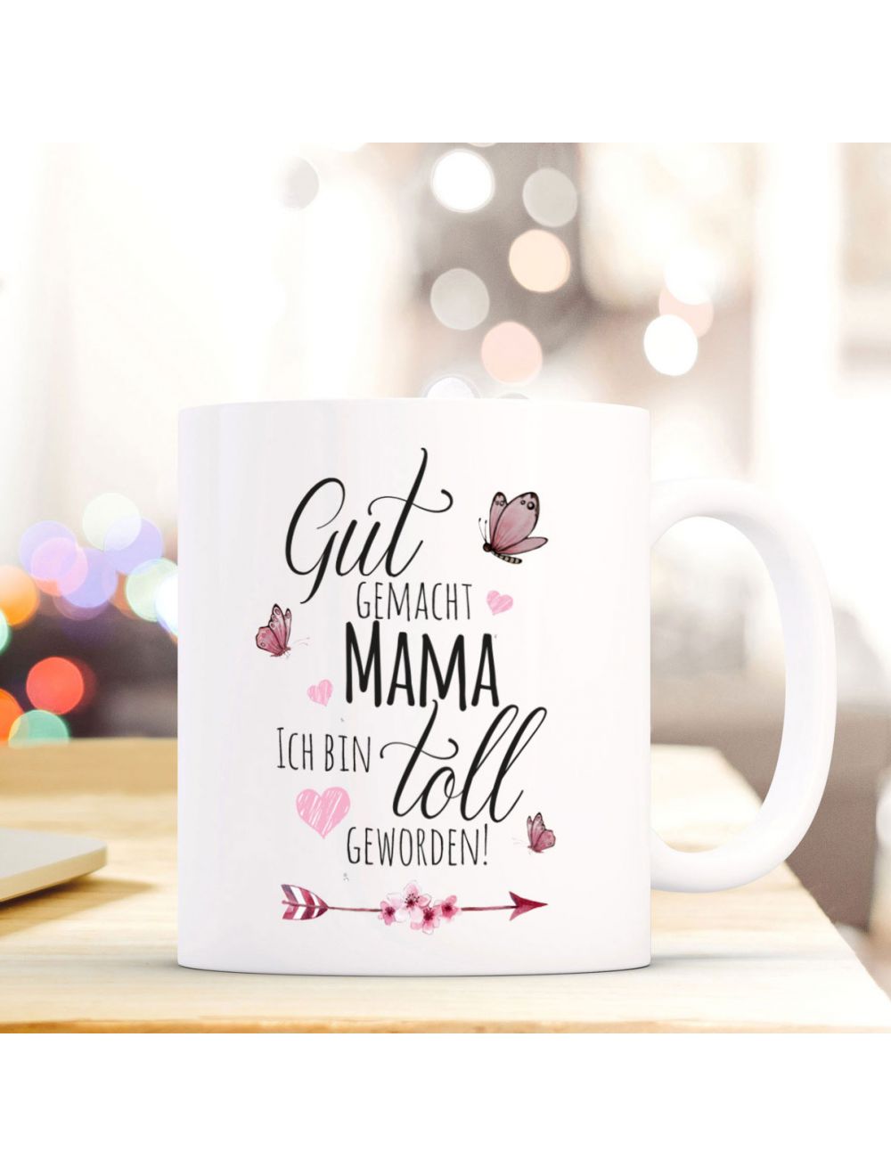 Tasse Becher Kaffeetasse Muttertag Schmetterlinge Spruch gut gemacht Mama ts635 