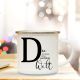 Emaille Becher Kaffeebecher mit Buchstabe D und Spruch Campingtasse Geschenk eb281