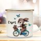Emaille Becher Tasse Kaffeebecher Hase auf Fahrrad & Name Geschenk eb361