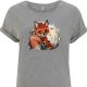 T-Shirt Damen in Grau mit Fuchs Mama & Jungtier Motiv shirt mit Namen Wunschnamen s10