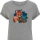 T-Shirt Damen in Grau mit Fuchs Mama & Jungtier Motiv shirt mit Spruch Beste Mama s11