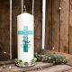Taufkerze Kerze zur Taufe oder Geburt Kommunionkerze Kreuz blau mit Wal Spruch Wunschname & Datum wk42